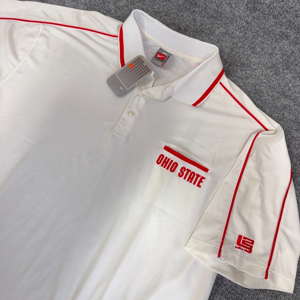Vintage Ohio State Buckeyes Nike Golf Polo Men 3XL White LeBron James Pocket NEW
